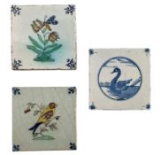 THREE 17TH CENTURY & LATER EXAMPLES DUTCH DELFT HAND PAINTED CERAMIC TILES