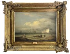 CIRCLE OF THOMAS LUNY - FISHERMEN UNLOADING THEIR CATCH - OIL ON PANEL PAINTING