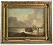 ATTR. GEORGE MORLAND (1763-1804) - FISHERMEN AT SHORE - 18TH CENTURY OIL ON CANVAS