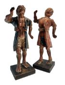 PAIR OF JAPANESE EDO PERIOD 19TH CENTURY HAND PAINTED GESSO ON WOOD FIGURES