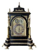 19TH CENTURY EBONISED & GILT BRASS 8-BELLS CHIMING MANTEL CLOCK
