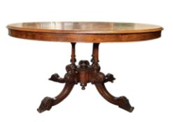 VICTORIAN 19TH CENTURY BURR WALNUT VENEERED LOO BREAKFAST TABLE