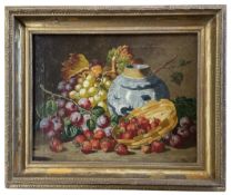 CHARLES THOMAS BALE (1849-1925) - OIL ON CANVAS STILL LIFE PAINTING WITH STRAWBERRIES