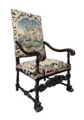 19TH CENTURY MAHOGANY FRAMED & TAPESTRY UPHOLSTERED THRONE CHAIR