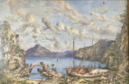 ITALIAN 19TH CENTURY SCHOOL - BAY OF NAPLES & MT VESUVIUS - WATERCOLOUR PAINTING
