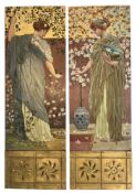 PAIR OF PRE RAPHAELITE STYLE AESTHETIC MOVEMENT HAND PAINTED PANELS