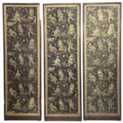 LATE 19TH CENTURY EMBOSSED LEATHER THREE FOLD SCREEN PANELS