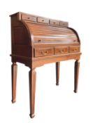 FRENCH LOUIS XVI STYLE BRASS INLAID MAHOGANY TAMBOUR WRITING DESK