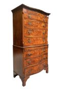 QUEEN ANNE REVIVAL WALNUT & MAHOGANY TALLBOY CHEST ON CHEST