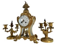 A D MOUGIN - FRENCH ROCOCO STYLE 19TH CENTURY ORMOLU GARNITURE CLOCK
