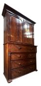 GEORGE III 19TH CENTURY FLAME MAHOGANY SECRETAIRE BUREAU BOOKCASE CUPBOARD
