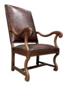 FRENCH EMPIRE 19TH CENTURY WALNUT & LEATHER ARMCHAIR