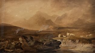 ATTR. ANTHONY VANDYKE COPLEY FIELDING - LANDSCAPE WITH SHEEP - 1811 WATERCOLOUR