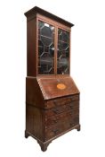 GEORGE III 19TH CENTURY MAHOGANY INLAID BUREAU BOOKCASE