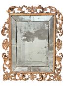 ITALIAN FLORENTINE 19TH CENTURY CARVED OAK & LEAD WALL MIRROR