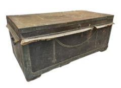 LATE 19TH CENTURY VICTORIAN LEATHER & BRASS STUDDED TRAVEL TRUNK