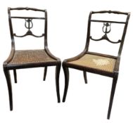 PAIR OF REGENCY MAHOGANY & CANE SEAT LYRA BACK CHAIRS
