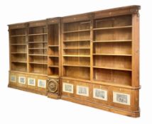 LARGE EARLY 20TH CENTURY WALNUT INLAID QUADRUPLE LIBRARY BOOKCASE