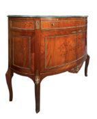 FRENCH LOUIS XVI STYLE WALNUT & GREEN MARBLE ORMOLU DEMILUNE COMMODE