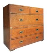 ANGLO-COLONIAL 19TH CENTURY OAK & BRASS BOUND CAMPAIGN CHEST OF DRAWERS