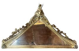 IMPRESSIVE FRENCH 19TH CENTURY GILTWOOD & GESSO ORNATE TRIANGULAR MANTEL MIRROR
