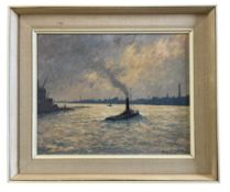 HUGH BOYCOTT BROWN (1909-1990) - OIL ON CANVAS MARITIME PAINTING OF STEAM BOAT