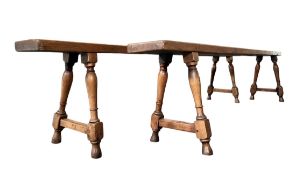 PAIR OF 19TH CENTURY ELM WOOD PIG / FARMHOUSE BENCHES