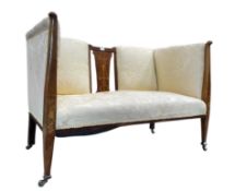 19TH CENTURY ART NOUVEAU MAHOGANY INLAID SALON SOFA SETTEE