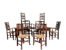 19TH CENTURY MAHOGANY D-END DINING TABLE & SET OF 10 CHAIRS