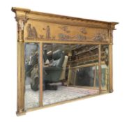 19TH CENTURY REGENCY GILTWOOD & GESSO TRIPTYCH OVERMANTEL MIRROR