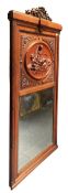 FRENCH LOUIS XVI INSPIRED CARVED MAHOGANY & BEVELLED EDGE TRUMEAU MIRROR