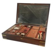 VICTORIAN 19TH CENTURY CAMPAIGN MAHOGANY & BRASS BOUND TRAVELLING VANITY BOX