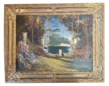 THOMAS EDWIN MOSTYN (1864-1930) - GARDENS WITH COUPLE - OIL ON CANVAS