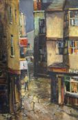 KENNETH WEBB (B. 1927) - CHRISTMAS STEPS, BRISTOL - OIL ON CANVAS