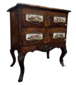 FRENCH LOUIS XVI INSPIRED 19TH CENTURY WALNUT & PORCELAIN COMMODE