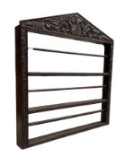 18TH CENTURY CARVED OAK HANGING WALL / PLATE RACK SHELVES