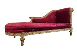 19TH CENTURY FRENCH INSPIRED GILT & VELOUR UPHOLSTERED CHAISE LOUNGE