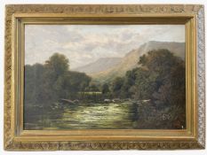 19TH CENTURY ROMANTIC OIL ON CANVAS LANDSCAPE PAINTING OF SCOTTISH HILLS