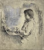 LILIAN WHITEHEAD (1894-1959) - LADY PLAYING THE PIANO - ETCHING ON PAPER WITH WASH