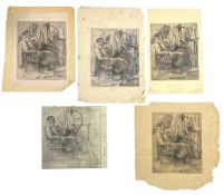 LILIAN WHITEHEAD (1894-1959) - MAN & SPINNING WHEEL - FOUR ETCHINGS ON PAPER