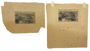 LILIAN WHITEHEAD (1894-1959) - BEACH SCENE WITH CHILDREN, 1929 - TWO ETCHINGS ON PAPER