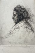 LILIAN WHITEHEAD (1894-1959) - SEATED ELDER LADY, 1919 - ETCHING ON PAPER