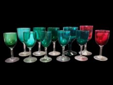 COLLECTION OF 19TH CENTURY VICTORIAN COLOURED DRINKING GLASSES