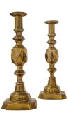 TWO EARLY 20TH CENTURY BRASS CANDLESTICKS