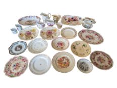 COLLECTION OF 19TH CENTURY IRONSTONE CHINA & IVORY PORCELAIN PLATES, JUGS, CUPS, ETC