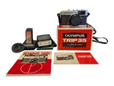 LATE 20TH CENTURY OLYMPUS TRIP 35 SLR CAMERA WITH FLASHES