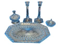 ART DECO LIGHT BLUE GLASS DRESSING TABLE SET