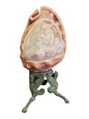 20TH CENTURY VINTAGE CARVED CONCH ON A METAL TRIPOD BASE