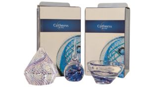 CAITHNESS GLASS, SCOTLAND - TWO CONTEMPORARY LIMITED STUDIO ART GLASS PAPERWEIGHTS