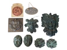 COLLECTION OF CONTEMPORARY GREEN MAN CERAMIC WALL HANGINGS